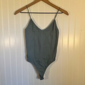 BDG Ribbed Bodysuit Vneck Spaghetti Straps Blue Size Large